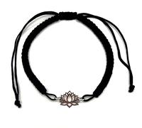 Pulsera Macramé Flor de Loto en Plata de Ley Negro