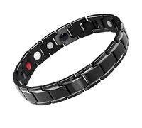 Pulsera magnética de acero de titanio para hombre, pulsera magnética de 4 elementos, elimina la electricidad estática, mejora la circulación, alivia el estrés (pulsera magnética negra)