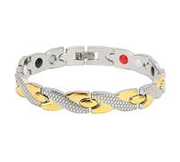 Pulsera Magnética de Acero de Titanio, Pulsera de Terapia Magnética para Reducir la Electricidad Estática, Pulsera con Incrustaciones de Cristal de Imitación Brillante Y Elegante,(Plata más oro)