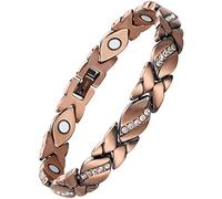 Pulsera magnética de cobre para mujer de Welmag, con diamantes de imitación, para alivio del dolor de artritis, tamaño ajustable, con bonita caja de regalo