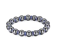 Pulsera magnética de hematita, Pulsera magnética femenina con diamante de agua brillante de cristal, 6/8/10MM, elimina la electricidad estática, mejora el sueño (Diamante de agua azul,8MM)
