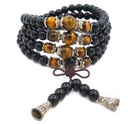 Pulsera mala budista budista tibetana de obsidiana 108 perlas 6 mm, obsidiana