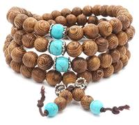 Pulsera Mala Zen 8 mm 108 Perlas de Madera para Hombre y Mujer Turquesa