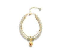 Pulsera Mensajes Anillos Pulsera de jade hetiano natural verde para mujer, anillo de abalorios de perlas, campana ajustable de aleación de 2 capas, cadena apilable, joyas, regalo plata negro anillos