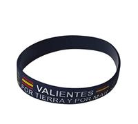 Pulsera Militar de Silicona - Azul y Letras Blancas, Inscripción "Valientes Por Tierra y Por Mar", Escudo Militar y Bandera España - Unisex, 63 mm Diámetro, 12 mm Ancho, 21 cm contorno - 1 unidad