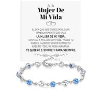 Pulsera Mujer de Mi Vida con Piedras de Circonita Azul Regalo para ella Acabado en Oro Blanco Plata 925 Ideas Regalos Cumpleaños Navidad Aniversario - Caja con DEDICACIÓN incluida (Mujer de Mi Vida)