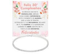 Pulsera Mujer Idea Regalo 30 Años Cumpleaños Plata de Ley 925 y Piedras blancas de Circonita Cúbica para ella Fiesta Evento especial - Estuche con DEDICATORIA incluido (30 feliz cumpleaños tenis)