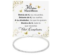 Pulsera Mujer Idea Regalo 30 años Cumpleaños Plata de Ley 925 y Piedras blancas de Circonita Cúbica para ella Fiesta Evento especial - Estuche con DEDICATORIA incluido (30 feliz cumpleaños tenis 1)