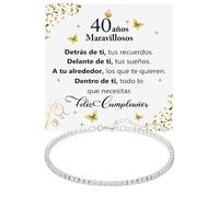 Pulsera Mujer Idea Regalo 40 años Cumpleaños Plata de Ley 925 y Piedras blancas de Circonita Cúbica para ella Fiesta Evento especial - Estuche con DEDICATORIA incluido (40 feliz cumpleaños tenis 1)