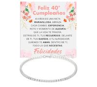 Pulsera Mujer Idea Regalo 40 Años Cumpleaños Plata de Ley 925 y Piedras blancas de Circonita Cúbica para ella Fiesta Evento especial - Estuche con DEDICATORIA incluido (40 feliz cumpleaños tenis)