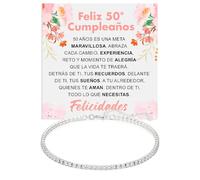 Pulsera Mujer Idea Regalo 50 Años Cumpleaños Plata de Ley 925 y Piedras blancas de Circonita Cúbica para ella Fiesta Evento especial - Estuche con DEDICATORIA incluido (50 feliz cumpleaños tenis)