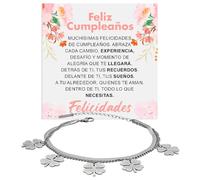 Pulsera Mujer Idea Regalo Cumpleaños Plata Acero Inoxidable Pulido para ella Fiesta Evento especial Cumpleaños Navidad - Estuche con DEDICATORIA incluido (feliz cumpleaños trébol de cuatro hojas)