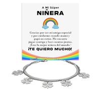 Pulsera Mujer Niñera Plata Oro Cumpleaños Ideas Regalos para ella Acero Inoxidable Idea Regalo Navidad Cumpleaños Regalo Tata Estuche con DEDICATORIA incluido (Pulsera Niñera trébol de cuatro hojas)