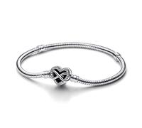 Pandora Moments Pulsera de plata de ley con cadena de serpiente y cierre en forma de corazón y símbolo de infinito con circonita cúbica transparente, 19