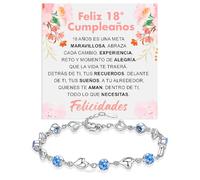 Pulsera Mujer Regalo 18 Años Cumpleaños Plata de Ley 925 y Piedras Azules de Circonita Cúbica para ella Fiesta Evento Especial - Estuche con DEDICATORIA incluido (18 feliz cumpleaños piedras azules)