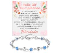 Pulsera Mujer Regalo 30 Años Cumpleaños Plata de Ley 925 y Piedras Azules de Circonita Cúbica para ella Fiesta Evento Especial - Estuche con DEDICATORIA incluido (30 feliz cumpleaños piedras azules)