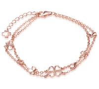Pulsera Mujer, Yumilok-Elegante Pulsera Trebol de Cuatro Hojas de Plata, Doble Cadena Oro Rosa Ajustable Tamaño