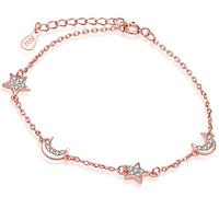 Pulsera Mujer, Yumilok-Pulsera Estrella y Luna de Plata, Color de Oro Rosa Tamaño Ajustable