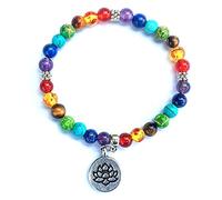Pulsera multicolor de 6mm con cuentas de Yoga y 7 chakras para hombres y mujeres, pulseras con dije de árbol de loto budista de la vida, joyería-loto