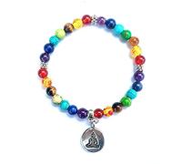 Pulsera multicolor de 6mm con cuentas de Yoga y 7 chakras para hombres y mujeres, pulseras con dije de árbol de loto budista de la vida, joyería-Buda