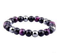 Pulsera natural de ojo de tigre hecha a mano con piedras de hematita magnéticas, unisex, estilo bohemio, joyería de 19 cm (B)