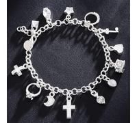 Pulsera negra de 13 dijes para mujer con símbolos geométricos, luna y estrella SUS316L, cierre magnético para muñeca de 14-18 cm