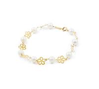 Pulsera Niña oro flor 5 petalos con perlas - Estuche Regalo - Certificado de Garantía - Mondepetit