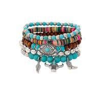 Pulsera occidental para mujer, pulseras elásticas con cuentas turquesas bohemias, estilo vintage, apilables, con cabeza de toro, botas de vaquero, juego de pulseras de plumas, accesorios de joyería