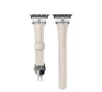 Pulsera para Apple Watch de 38 mm, 40 mm, 41 mm, 42 mm, 44 mm, 45 mm, 49 mm, hebilla de metal, correa de cuero para iWatch 9/8/7/6/5/4/3/2/1/SE Series Hombres y mujeres (blanco arroz, 42-44-45-49 mm)