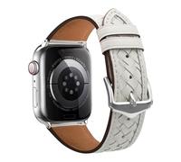 Pulsera para Apple Watch de 38 mm, 40 mm, 41 mm, 42 mm, 44 mm, 45 mm, 49 mm, hebilla de metal, correa de cuero para iWatch 9/8/7/6/5/4/3/2/1/SE Series hombres y mujeres (blanco arroz, 38-40-41 mm)