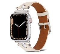 Pulsera para Apple Watch de 38 mm, 40 mm, 41 mm, 42 mm, 44 mm, 45 mm, 49 mm, hebilla de metal, correa de cuero para iWatch 9/8/7/6/5/4/3/2/1/SE Series hombres y mujeres (blanco arroz, 38-40-41 mm)
