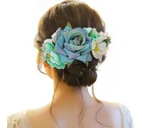 Pulsera para el pelo con 4 peines laterales de metal con flores, pinzas para el pelo con dientes, lazos florales, horquillas, asas, pinzas para el pelo, abrazaderas, traje de nieve para mujer (azul