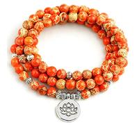 Pulsera para mujer, collar de piedra de mar, cuentas de 6 mm, pulsera de yoga para mujeres y hombres, dije de loto