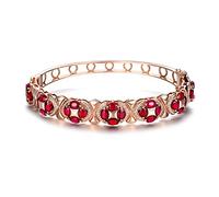 Pulsera para Mujer de Oro Rosa 750, Pulsera Vintage Ovalada de 2 Puntas con dijes de 8,3 Quilates de rubí Creado en Laboratorio con Diamante, Regalo de cumpleaños, Serie Real Gold, Oro Rosa