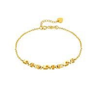 Pulsera para Mujer Oro Amarillo 18K, Cadena con Amor y Charms de Cuentas Pulsera de Cadena Mujer 16+2CM