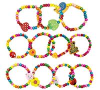 Pulsera para niñas, pulseras de madera de colores para niños, 12 unidades, obsequios para cumpleaños infantiles, regalos de invitados, pulsera de la amistad para niños, joyas para niños