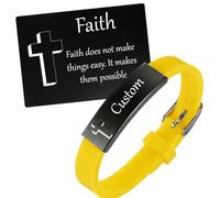Pulsera personalizada con cruz de fe con tarjeta inspiradora para mujeres y hombres, cita de silicona grabada, recordatorio religioso, joyería cristiana para aniversario, cumpleaños, oración, Silicona