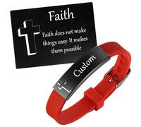 Pulsera personalizada con cruz de fe con tarjeta inspiradora para mujeres y hombres, cita de silicona grabada, recordatorio religioso, joyería cristiana para aniversario, cumpleaños, oración, Silicona