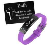 Pulsera personalizada con cruz de fe con tarjeta inspiradora para mujeres y hombres, cita de silicona grabada, recordatorio religioso, joyería cristiana para aniversario, cumpleaños, oración, Silicona