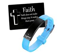 Pulsera personalizada con cruz de fe con tarjeta inspiradora para mujeres y hombres, cita de silicona grabada, recordatorio religioso, joyería cristiana para aniversario, cumpleaños, oración, Silicona