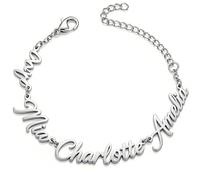 Pulsera personalizada con nombre chapada en oro de 18 quilates para mujer, pulsera ajustable con placa para 1-5 nombres a medida, joya artesanal ajustable, ideal como regalo para ella, mamá o esposa