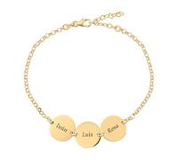 Pulsera personalizada con nombres de hijos, nietos... en Plata de Ley 925. Regalo para Día de la Madre, Abuela, Cumpleaños, Aniversario, Navidad. Regalo original. Hecho en España. (Círculo Bañado Oro)