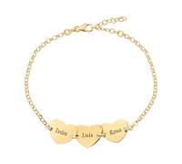 Pulsera personalizada con nombres de hijos, nietos... en Plata de Ley 925. Regalo para Día de la Madre, Abuela, Cumpleaños, Aniversario, Navidad. Regalo original. Hecho en España. (Corazón Bañado Oro)