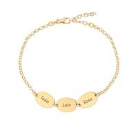 Pulsera personalizada con nombres de hijos, nietos... en Plata de Ley 925. Regalo para Día de la Madre, Abuela, Cumpleaños, Aniversario, Navidad. Regalo original. Hecho en España. (Óvalo Bañado Oro)