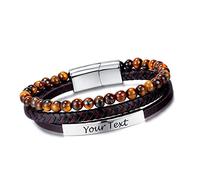 Pulsera Personalizada Para Hombre Ojo De Tigre Con Cuentas De Cuero Pulsera De Texto Grabado Día Del Padre Regalos De Cumpleaños Para El Abuelo Papá Novio Esposo