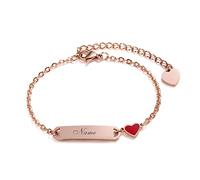 Pulsera Personalizada Para Niñas y Niños, Pulseras Personalizado para Hija, Brazalete para Niña Grabable, Dije de Enlace Etiqueta de Corazón, Brazalete con Nombre de Oro Rosa,Pulseras para Mujeres