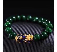 Pulsera Pixiu Que Cambia de Color, Unisex, Latón Pulido a Mano, Chapado en Oro, con Cuentas de Piedra de Jade Sintéticas para Riqueza, Prosperidad, Buena Fortuna