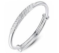 Pulsera Plata de ley ajustable, pulsera de plata de ley for mujer, mujer, plata de ley 925, brazalete ajustable, pulsera de peonía tallada a mano, joyería de plata de ley, regalos de cumpleaños for Si