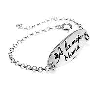 Pulsera Plata Ley 925M Cadena Rolo 17.5cm. Chapa 26mm. Ovalada A La Mejor Mamá