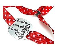 Pulsera plata Ley 925m placa BAILA CON EL ALMA flamenca lazo lunares color rojo adaptable